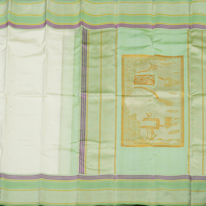 Hayagrivas Handloom Half white Kanjivaram Silk Saree with Pista Green border KBE1693K6-2