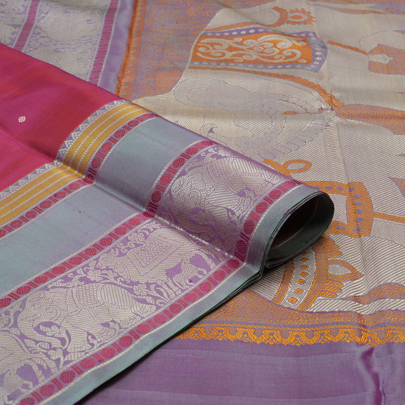 Hayagrivas Handloom Rust Pink Kanjivaram Silk Saree with Bluish-Grey Border KBE1693K6-4
