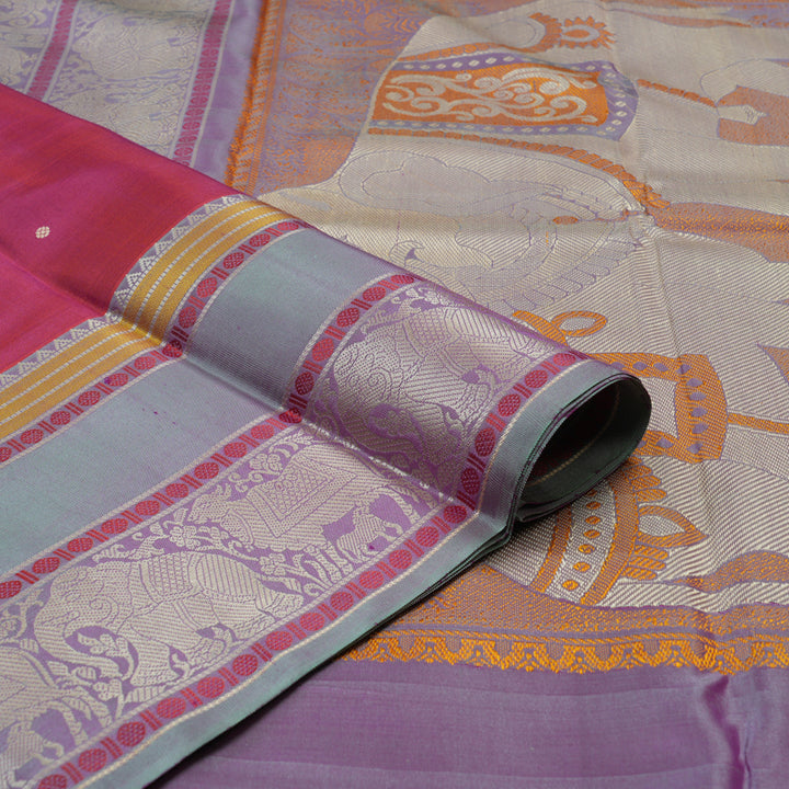 Hayagrivas Handloom Rust Pink Kanjivaram Silk Saree with Bluish-Grey Border KBE1693K6-4
