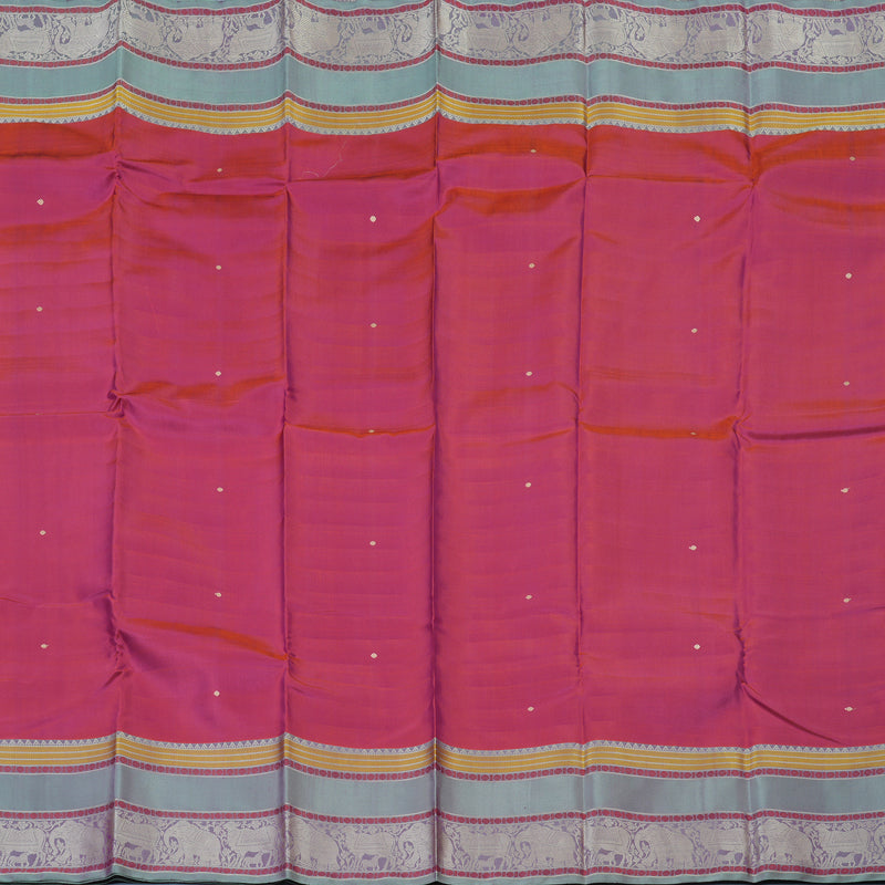 Hayagrivas Handloom Rust Pink Kanjivaram Silk Saree with Bluish-Grey Border KBE1693K6-4