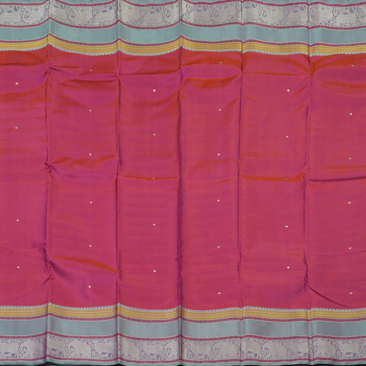 Hayagrivas Handloom Rust Pink Kanjivaram Silk Saree with Bluish-Grey Border KBE1693K6-4