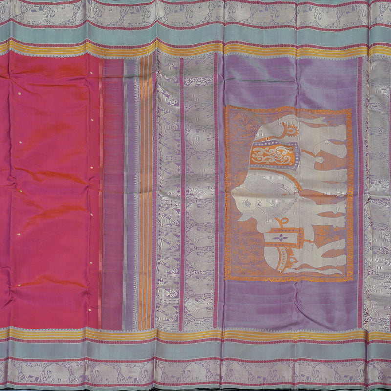 Hayagrivas Handloom Rust Pink Kanjivaram Silk Saree with Bluish-Grey Border KBE1693K6-4
