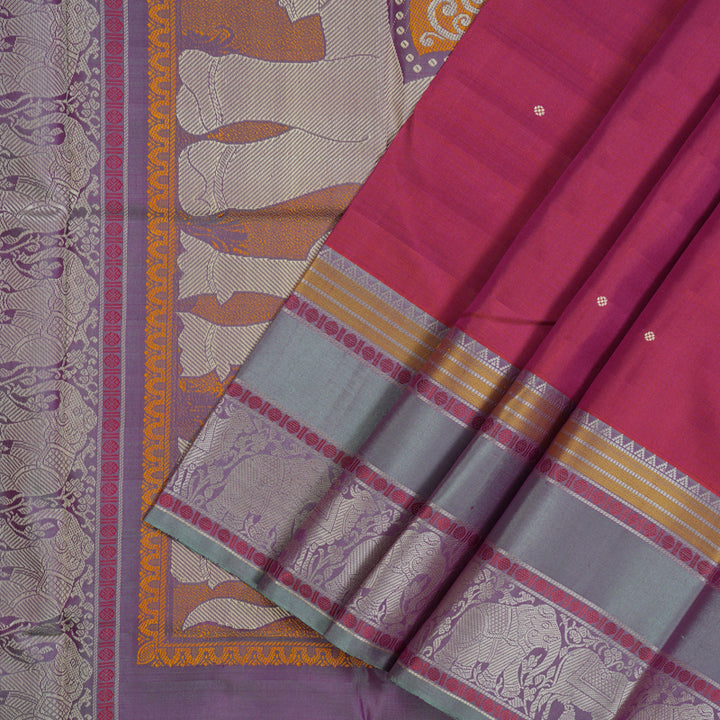 Hayagrivas Handloom Rust Pink Kanjivaram Silk Saree with Bluish-Grey Border KBE1693K6-4