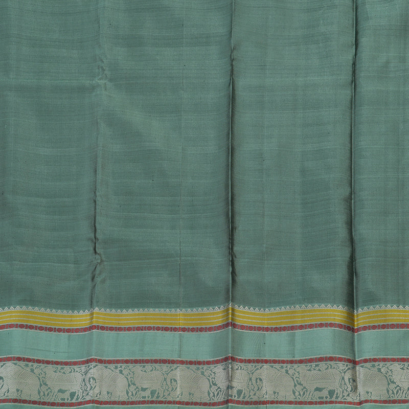Hayagrivas Handloom Rust Orange Thread Work Silk Saree with Sage Green border KBE1693K6-7