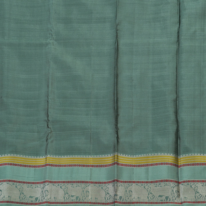 Hayagrivas Handloom Rust Orange Thread Work Silk Saree with Sage Green border KBE1693K6-7