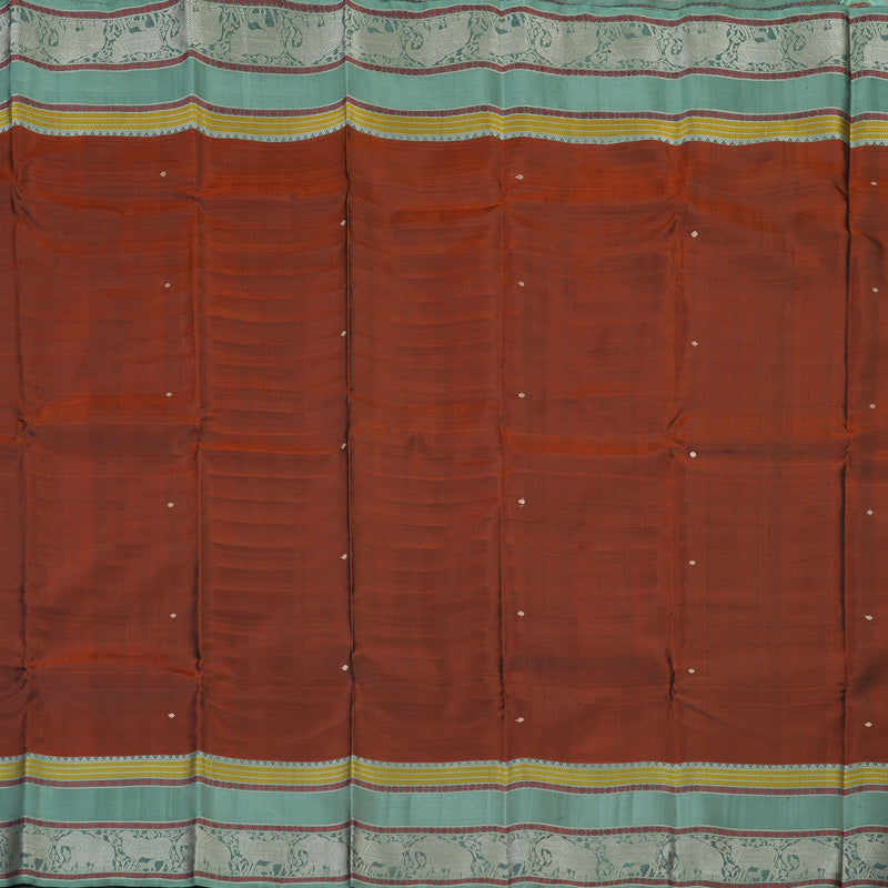 Hayagrivas Handloom Rust Orange Thread Work Silk Saree with Sage Green border KBE1693K6-7
