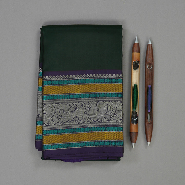 Hayagrivas Handloom Karum Pachai Kanjivaram Silk Saree with Violet Border KBE1693K7-1