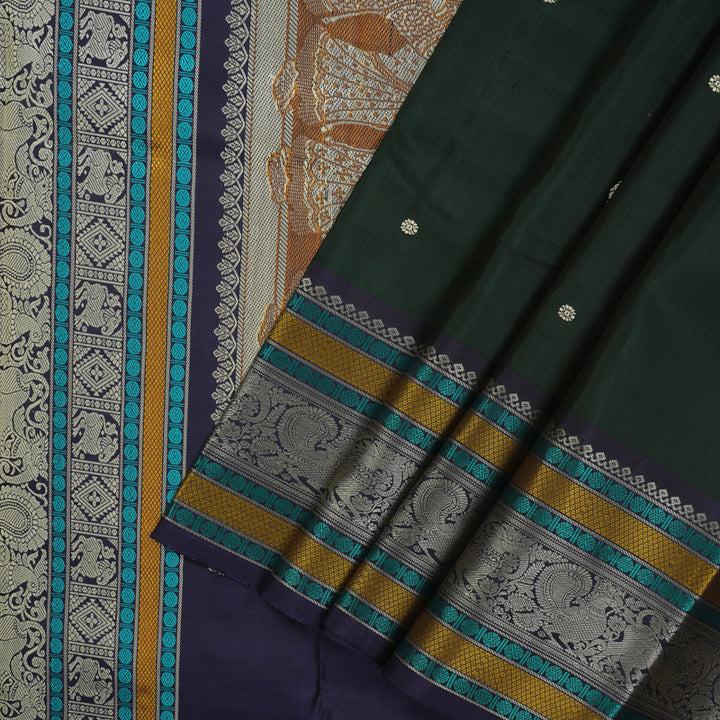 Hayagrivas Handloom Karum Pachai Kanjivaram Silk Saree with Violet Border KBE1693K7-1