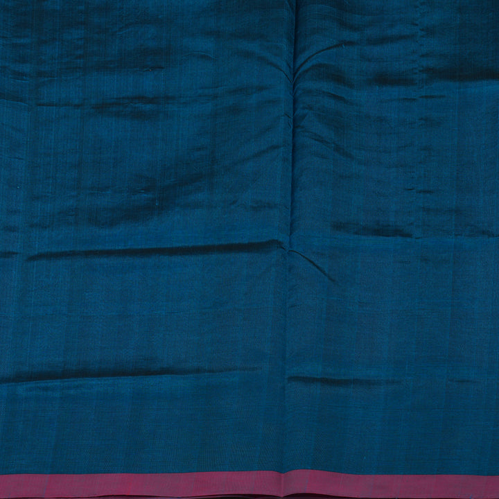 Hayagrivas Deep Peacock Blue Pure Kanchi Silk Cotton Saree with Purple Border KBE1695K1-1