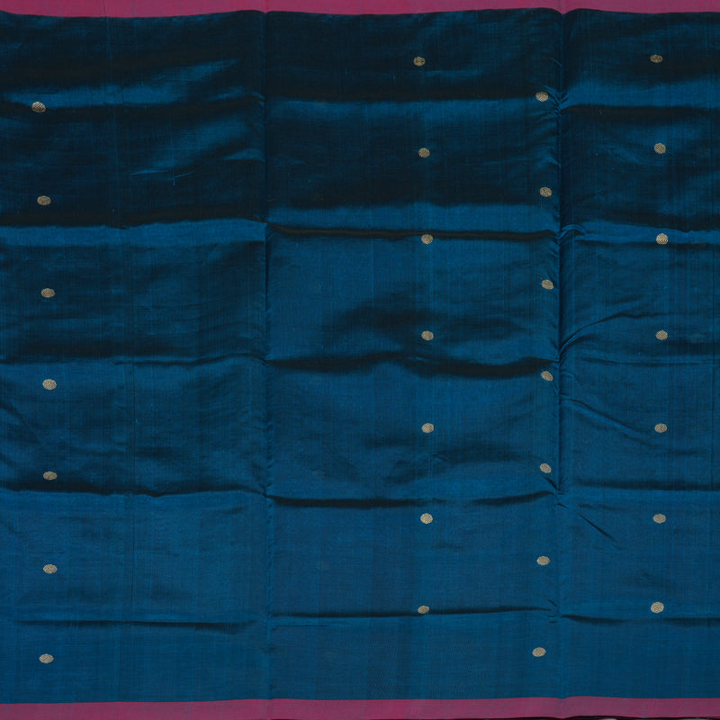 Hayagrivas Deep Peacock Blue Pure Kanchi Silk Cotton Saree with Purple Border KBE1695K1-1