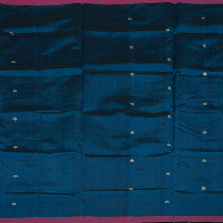 Hayagrivas Deep Peacock Blue Pure Kanchi Silk Cotton Saree with Purple Border KBE1695K1-1