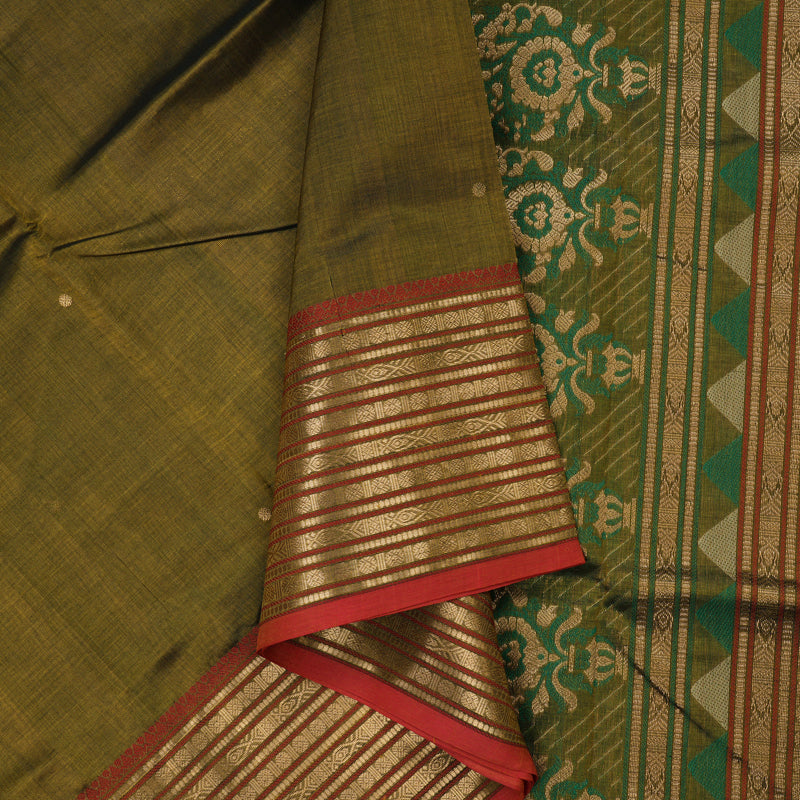 Hayagrivas Mehandi Green Pure Kanchi Silk Cotton Saree KBE1695K10-3