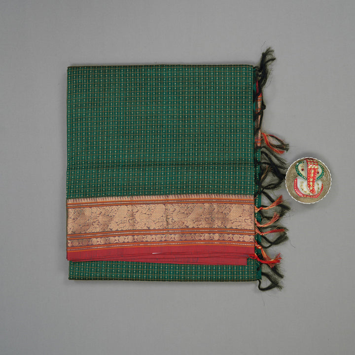 Hayagrivas Bottle Green Pure Kanchi Silk Cotton Saree with Maroon border KBE1695K12-12