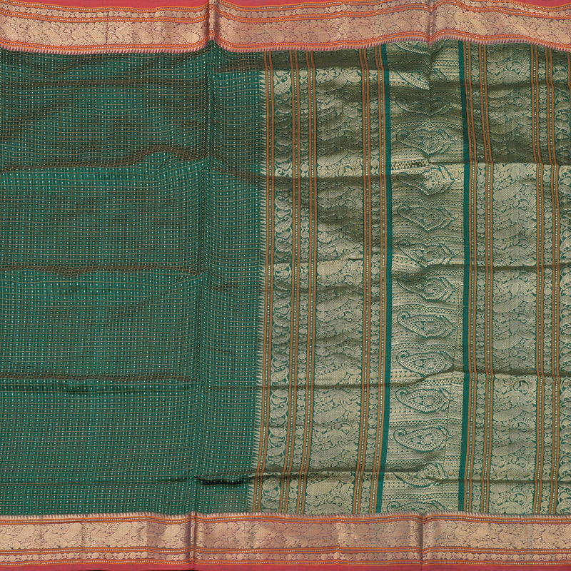 Hayagrivas Bottle Green Pure Kanchi Silk Cotton Saree with Maroon border KBE1695K12-12