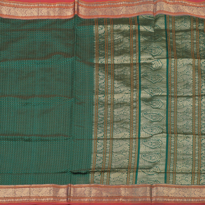 Hayagrivas Bottle Green Pure Kanchi Silk Cotton Saree with Maroon border KBE1695K12-12