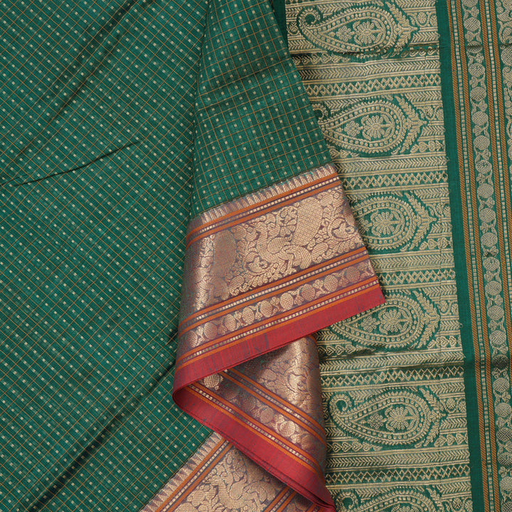 Hayagrivas Bottle Green Pure Kanchi Silk Cotton Saree with Maroon border KBE1695K12-12