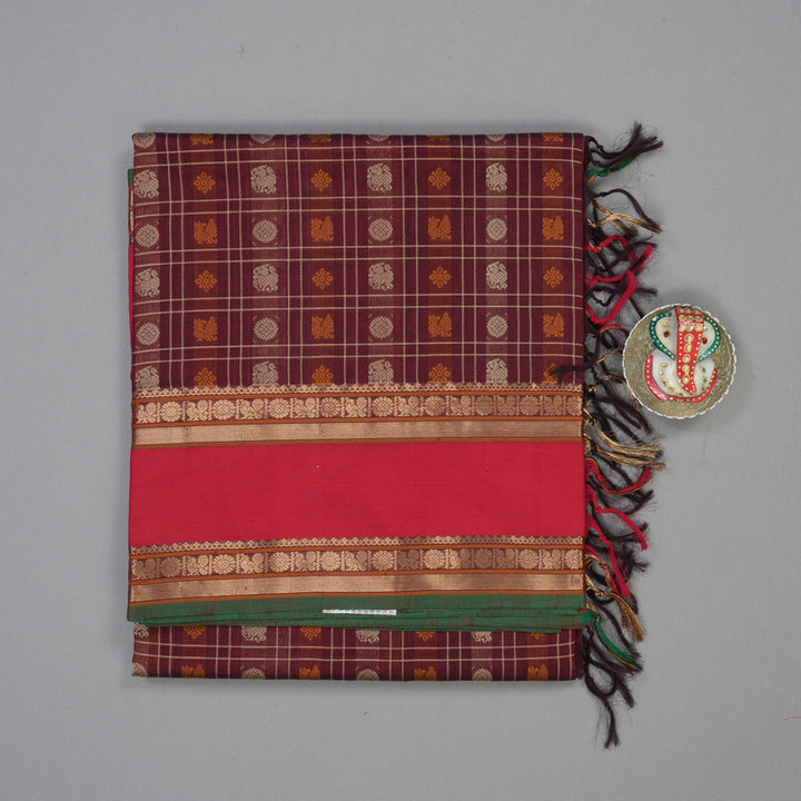 Hayagrivas Wine Maroon Pure Kanchi Silk Cotton Saree KBE1695K12-4