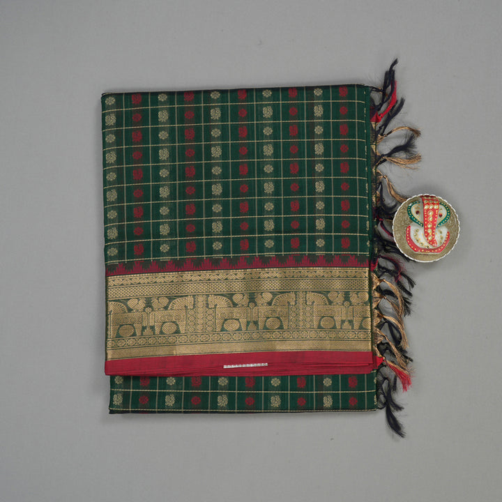 Hayagrivas Bottle Green Soft Kanchi Silk Cotton Saree KBE1695K12-6