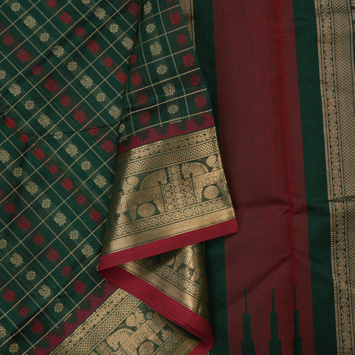 Hayagrivas Bottle Green Soft Kanchi Silk Cotton Saree KBE1695K12-6