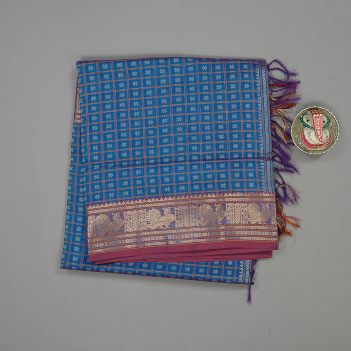 Hayagrivas Peacock Blue Pure Kanchi Silk Cotton Saree KBE1695K12-9