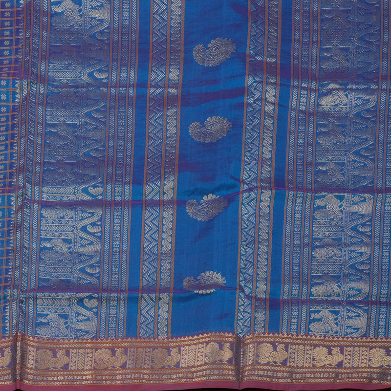 Hayagrivas Peacock Blue Pure Kanchi Silk Cotton Saree KBE1695K12-9