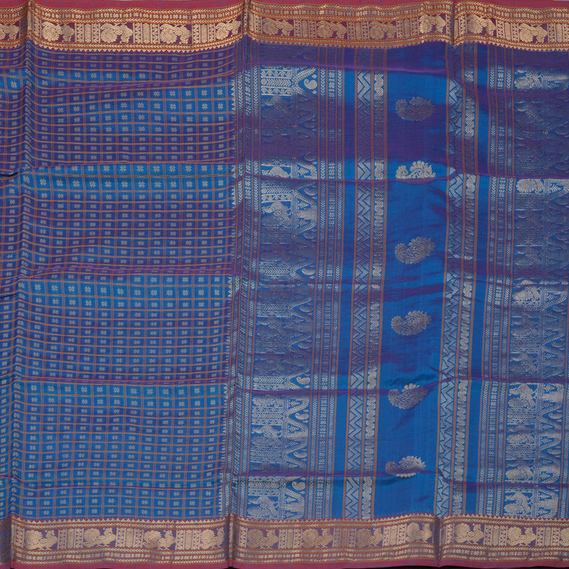Hayagrivas Peacock Blue Pure Kanchi Silk Cotton Saree KBE1695K12-9