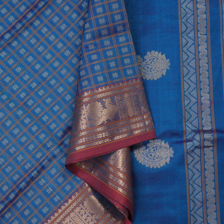Hayagrivas Peacock Blue Pure Kanchi Silk Cotton Saree KBE1695K12-9
