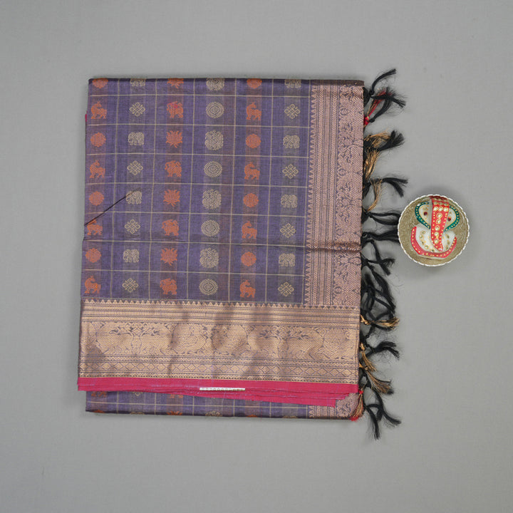 Hayagrivas Mild Purple Pure Kanchi Silk Cotton Saree with Pink Edging KBE1695K13-2