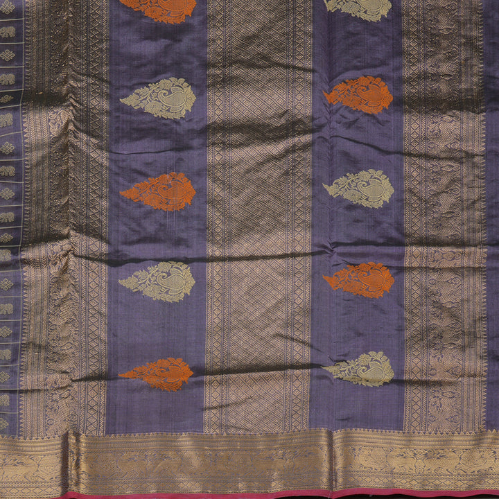 Hayagrivas Mild Purple Pure Kanchi Silk Cotton Saree with Pink Edging KBE1695K13-2