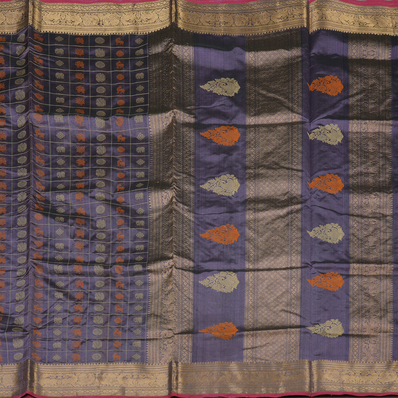 Hayagrivas Mild Purple Pure Kanchi Silk Cotton Saree with Pink Edging KBE1695K13-2