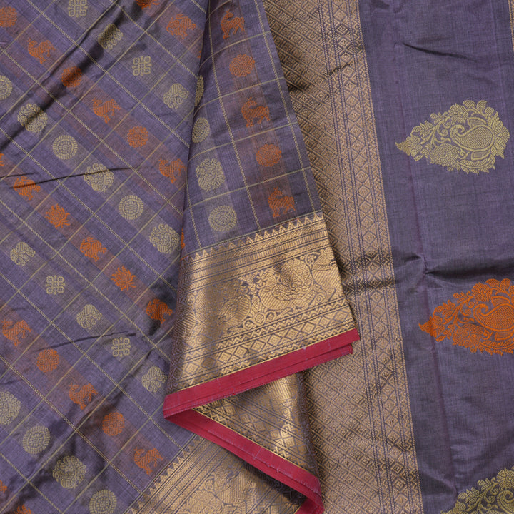 Hayagrivas Mild Purple Pure Kanchi Silk Cotton Saree with Pink Edging KBE1695K13-2