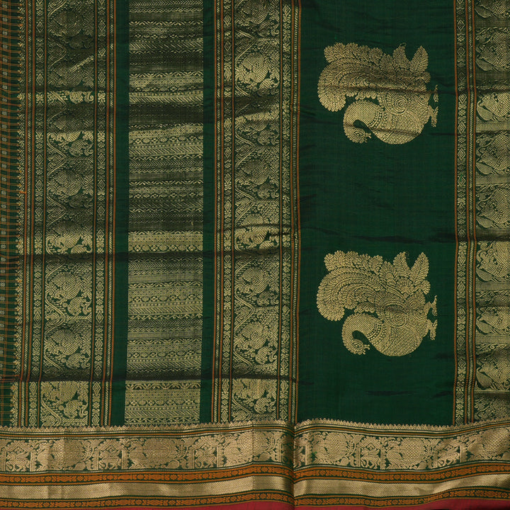 Hayagrivas Bottle Green Pure Kanchi Silk Cotton Saree KBE1695K13-21
