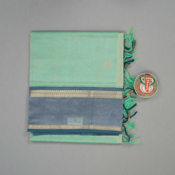 Hayagrivas Light Mint Green Pure Kanchi Silk Cotton Saree with Bluish Grey Border KBE1695K4-2