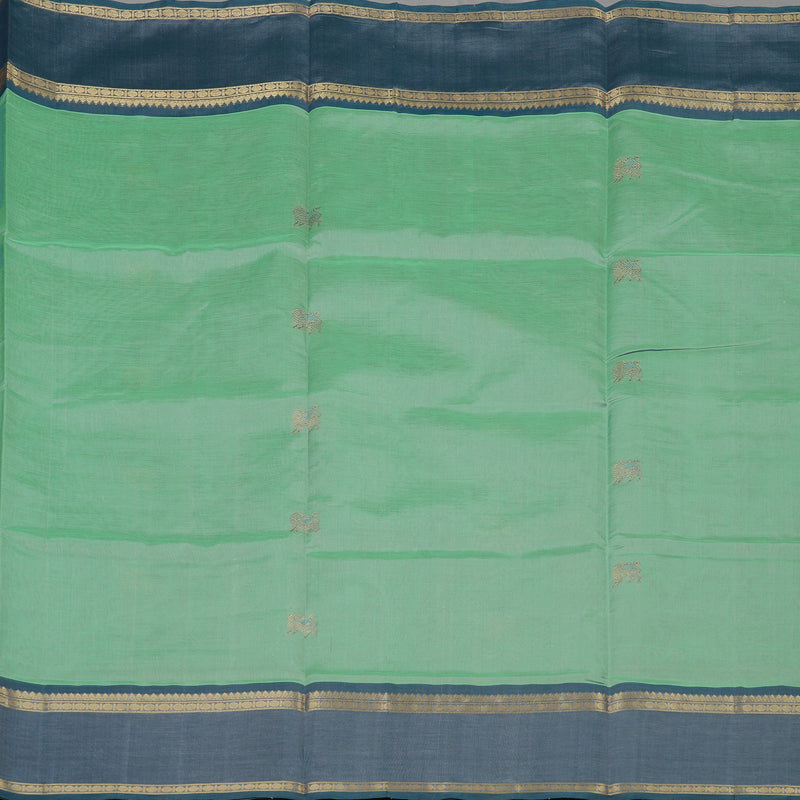 Hayagrivas Light Mint Green Pure Kanchi Silk Cotton Saree with Bluish Grey Border KBE1695K4-2