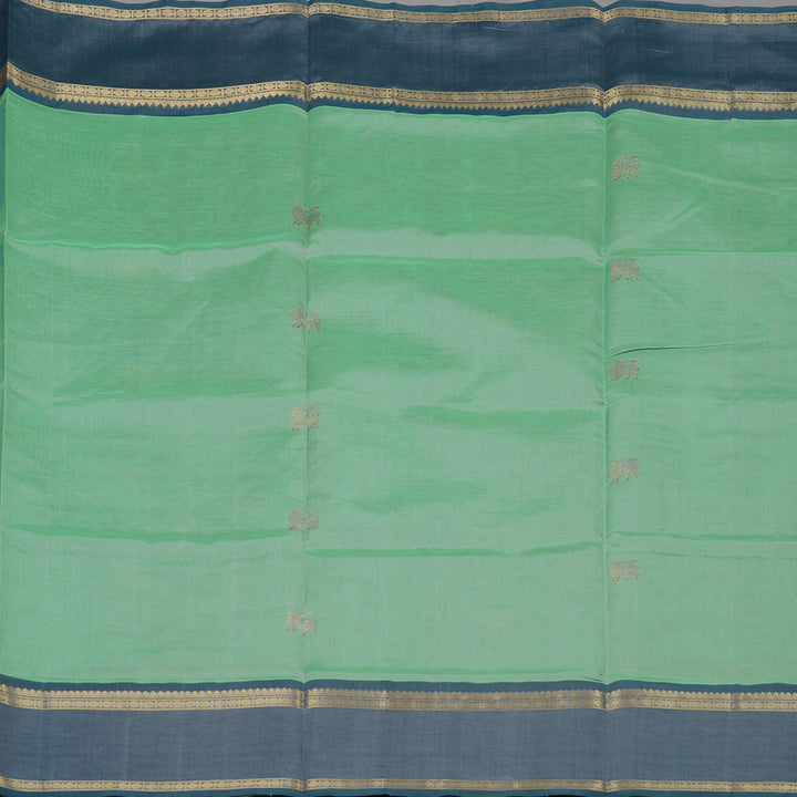 Hayagrivas Light Mint Green Pure Kanchi Silk Cotton Saree with Bluish Grey Border KBE1695K4-2