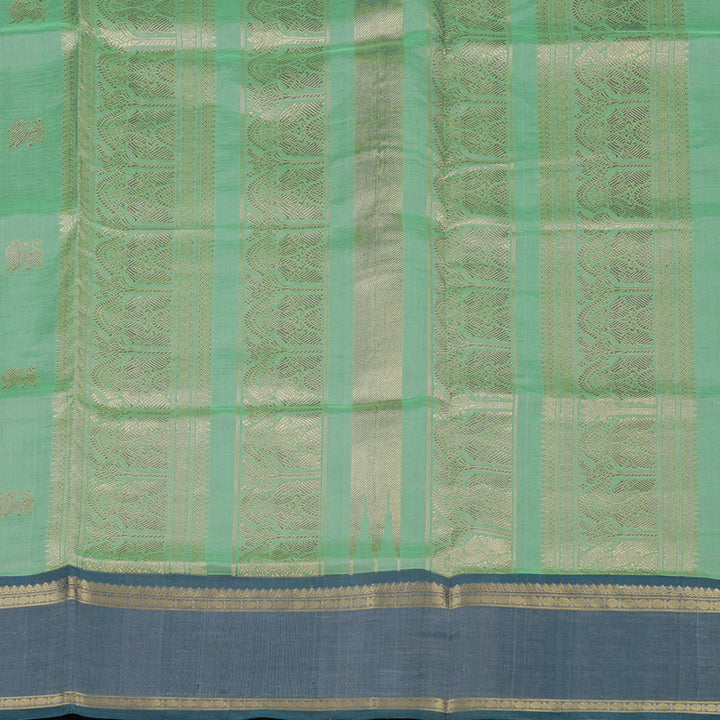 Hayagrivas Light Mint Green Pure Kanchi Silk Cotton Saree with Bluish Grey Border KBE1695K4-2