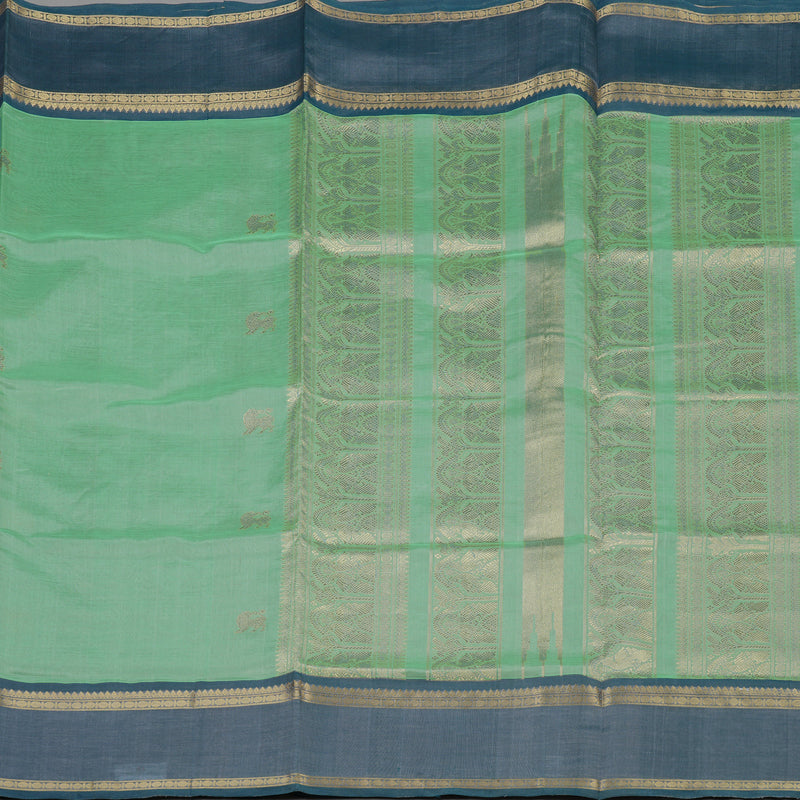 Hayagrivas Light Mint Green Pure Kanchi Silk Cotton Saree with Bluish Grey Border KBE1695K4-2
