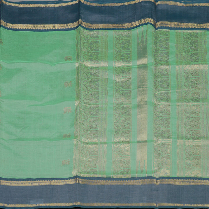 Hayagrivas Light Mint Green Pure Kanchi Silk Cotton Saree with Bluish Grey Border KBE1695K4-2