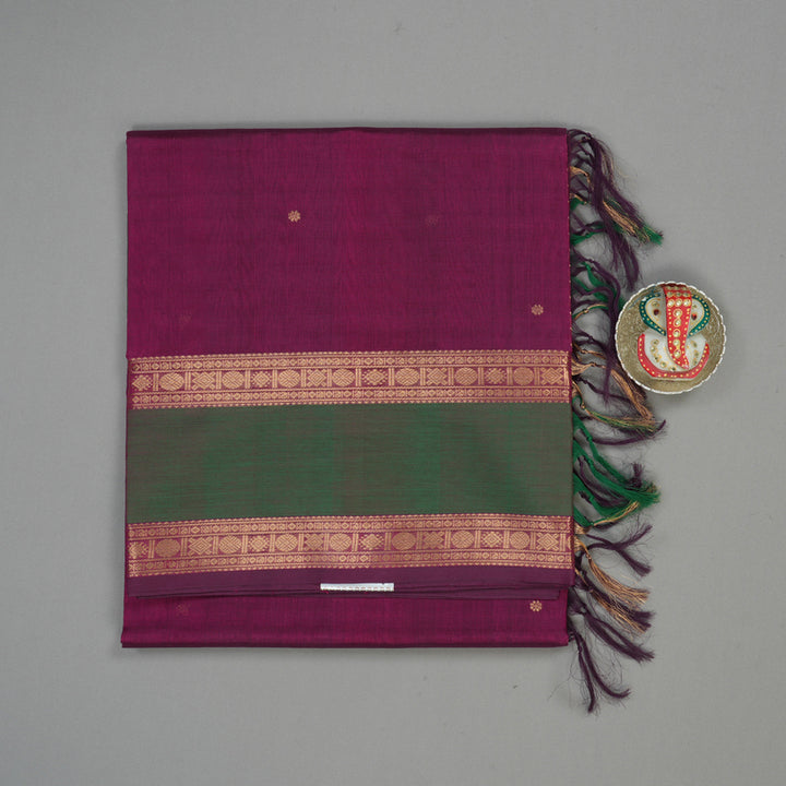 Hayagrivas Wine Purple Soft Kanchi Silk Cotton Saree with Green border KBE1695K5-6