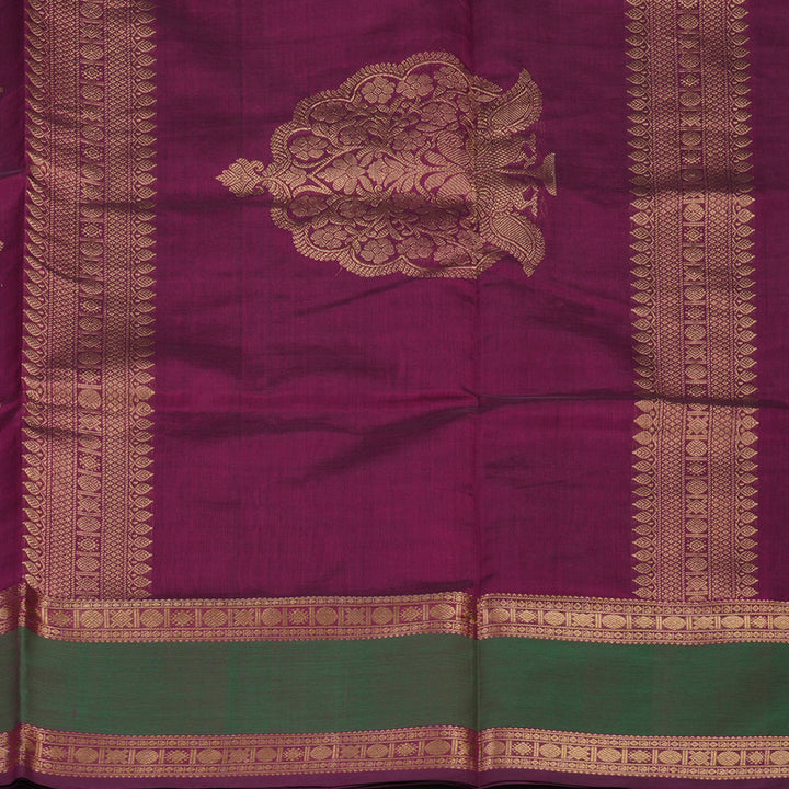 Hayagrivas Wine Purple Soft Kanchi Silk Cotton Saree with Green border KBE1695K5-6
