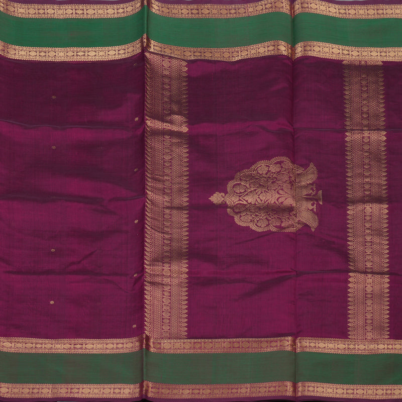 Hayagrivas Wine Purple Soft Kanchi Silk Cotton Saree with Green border KBE1695K5-6