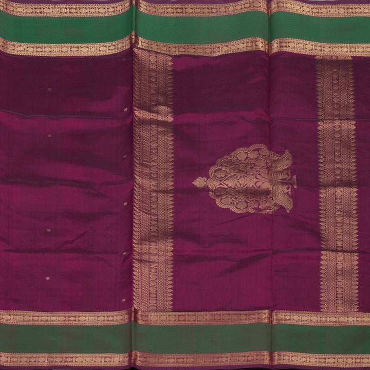 Hayagrivas Wine Purple Soft Kanchi Silk Cotton Saree with Green border KBE1695K5-6