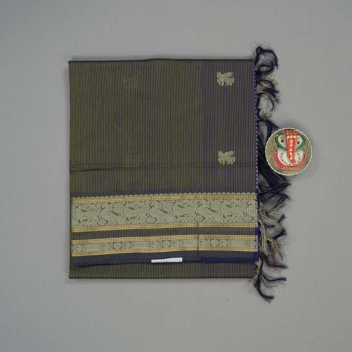 Hayagrivas Green & Purplish Blue Stripes Soft Kanchi Silk Cotton Saree KBE1695K6-11