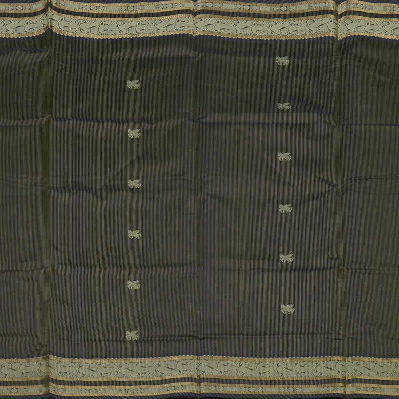 Hayagrivas Green & Purplish Blue Stripes Soft Kanchi Silk Cotton Saree KBE1695K6-11