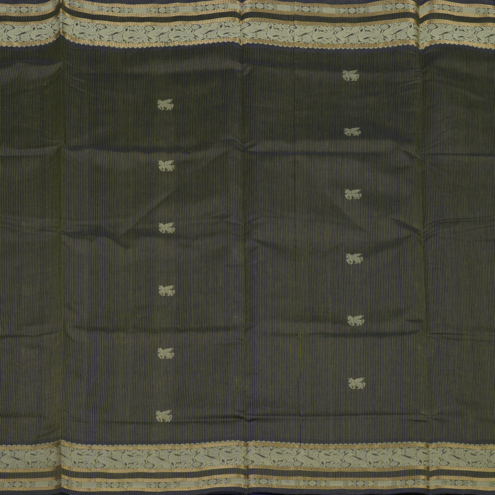 Hayagrivas Green & Purplish Blue Stripes Soft Kanchi Silk Cotton Saree KBE1695K6-11