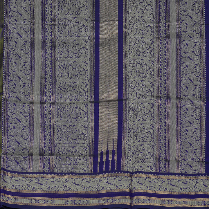 Hayagrivas Green & Purplish Blue Stripes Soft Kanchi Silk Cotton Saree KBE1695K6-11