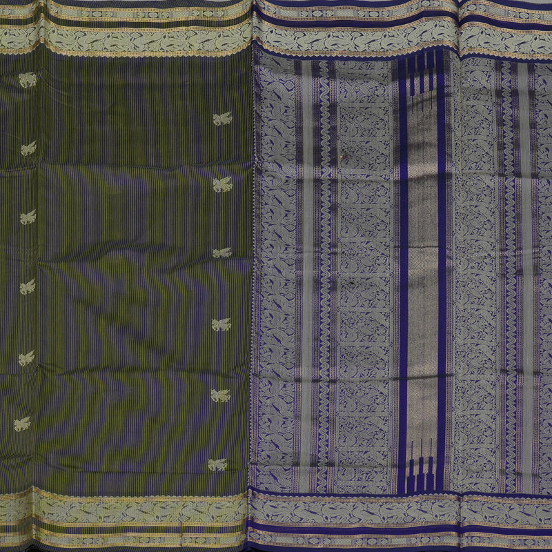 Hayagrivas Green & Purplish Blue Stripes Soft Kanchi Silk Cotton Saree KBE1695K6-11