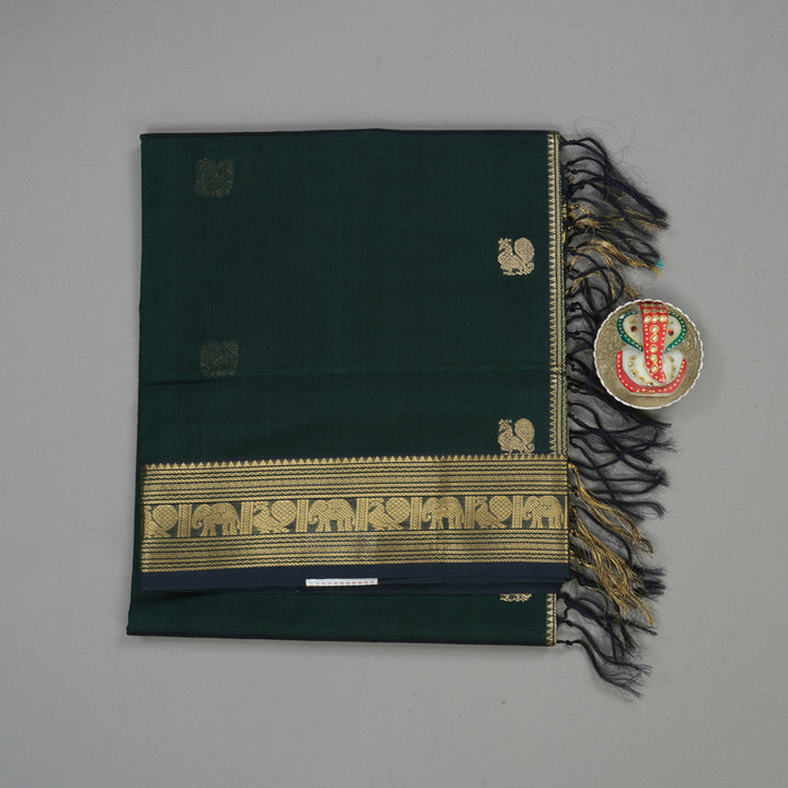 Hayagrivas Deep Peacock Green Soft Kanchi Silk Cotton Saree KBE1695K6-12
