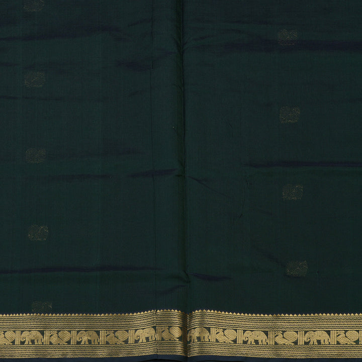Hayagrivas Deep Peacock Green Soft Kanchi Silk Cotton Saree KBE1695K6-12