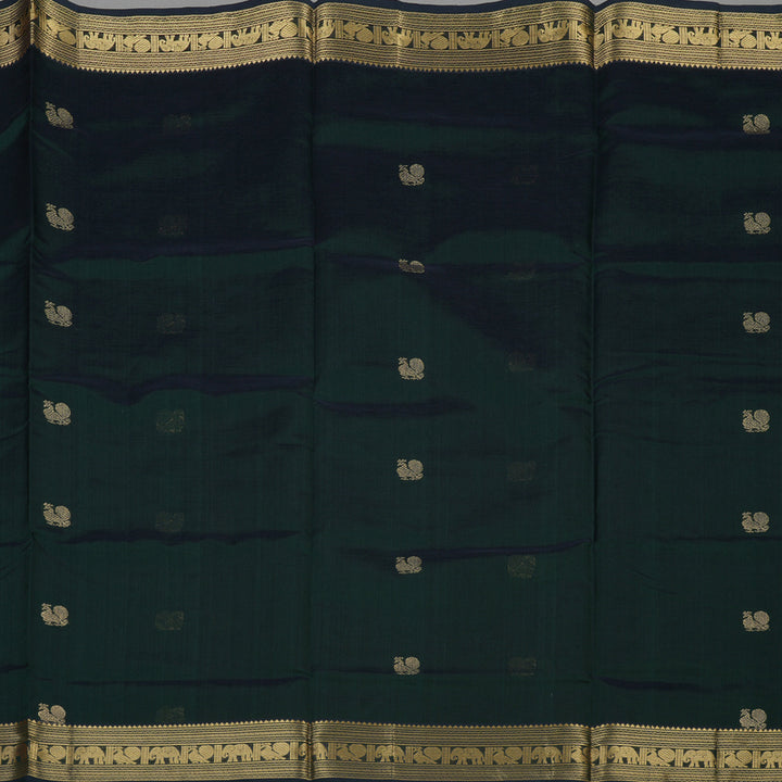 Hayagrivas Deep Peacock Green Soft Kanchi Silk Cotton Saree KBE1695K6-12
